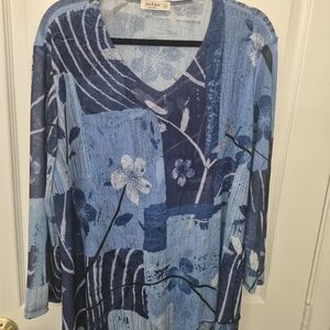 Jess And Jane Blue Floral Women's Tunic Flowy 1X